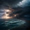 Sea Storm. Powerful Storm at Sea. Stormy Sea Illustration.