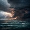Sea Storm. Powerful Storm at Sea. Stormy Sea Illustration.