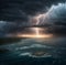 Sea Storm. Powerful Storm at Sea. Stormy Sea Illustration.