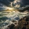 sea stormy landscape over rocky coastline