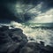 sea stormy landscape over rocky coastline