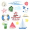 Sea Summer Watercolor elements set