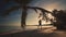 Sea sunrise. Man running on the tropical island beach Punta Cana