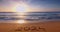 Sea sunrise and welcoming new year 2024 text written on the beach shore sand as nature background