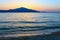 Sea sunset on Borsh beach, Albania.