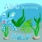 Sea theme alphabet letter vector K letter ABC kids Kelp vector illustration Seaweeds underwater seascape Funny cartoon sea bottom