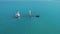 Sea transportation incidents. Aerial view of Manassa Rose Shipwreck in Kissamos bay. Turquoise seawater surrounding the