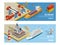 Sea Transportation Isometric Horizontal Banners
