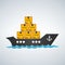 Sea transportation logistic. Sea Freight. Maritime shipping. Merchant Marine. Cargo ship. Vector flat illustration