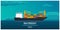 Sea transportation logistic. Sea Freight. Maritime shipping. Merchant Marine. Cargo ship. Vector flat illustration.