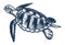 Sea turtle detailed monochrome label