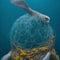 Sea Turtle eat plastic bag ocean pollution concept Fishing net