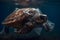 Sea turtle entangled in a plastic bag, environmental pollution, Generative AI