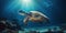 Sea turtle multicolored deep underwater. Conservation population Generative AI