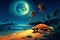 A sea turtle nesting on a moonlit beach vector tropical background