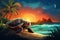 A sea turtle nesting on a moonlit beach vector tropical background