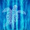 Sea turtle. Spirit Animal. Water plant. Texture blue background