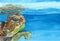 Sea turtle watercolor. Watercolor seascape.