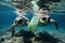 Sea Turtles Plastic Trash in Pacific Island Water Generative AI