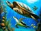 Sea Turtles Playing in the Ocean\\\'s Coral Reef