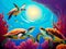 Sea Turtles Playing in the Ocean\\\'s Coral Reef