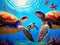 Sea Turtles Playing in the Ocean\\\'s Coral Reef