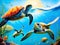 Sea Turtles Playing in the Ocean\\\'s Coral Reef