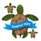 Sea turtles with ribbon banner. Clipart on the marine theme. Animal protection