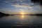 Sea under the scattered clouds at sunset  in Laguna de Bacalar - Quintana Roo - Cancun - Mexico