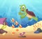 Sea underwater background with cartoon turtle