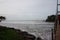 Sea view in a evening near a bridge built for a small island.