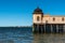 Sea view of the famous old historic wooden bathhouse Varbergs Kallbadhus in Sweden.