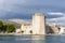 Sea view of the medieval Kamerlengo fortress of the 15th century in Trogir, Croatia