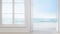 Sea view room with window and door in modern beach house, Luxury white interior of summer home