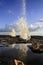 Sea water jet on Cadiz coastline rocks, Spain