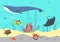 Sea water, ocean fish concept, vector illustration, underwater marine, animal life in tropical reef nature, whale