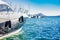 Sea water reflect at luxury motor yacht at marina