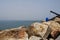 Sea water and rocks near old Jaffa town port