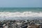 The Sea Wave of the Black Sea is a pebble beach. Smooth horizon, blue sky