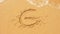 The sea wave erases the inscriptions written on the sand. top view. the letter g