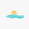 Sea wave logo design. Sunset sunrise illustration design. Wave and sun vector icons.