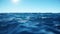 Sea wave low angle view. Ocean water background. View from below, view of a clear blue sky with the sun. Sea or ocean