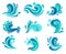Sea wave or ocean tidal gale, river water icons