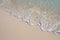 Sea wave on sand beach photo background. Coral beach sand with sea tide.