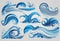 Sea waves sketch. Storm wave, tide and ocean beach storms illustration v5