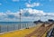 Sea weathered railway lines and walls on the pleasure pier at South End on Sea, Essex.