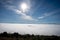 Sea of white clouds above Rioja Alavesa valley as seen from sunny point of view Balcon De La Rioja, Spain in winter