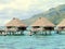 Sea with wooden huts over the water in Tahiti. french Polynesia