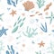 Sea world cartoon hand drawn seamless pattern