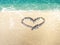 Sea â€‹â€‹beach on the sand element drawn hearts ocean wave and water splash on tropical beach summer vacation